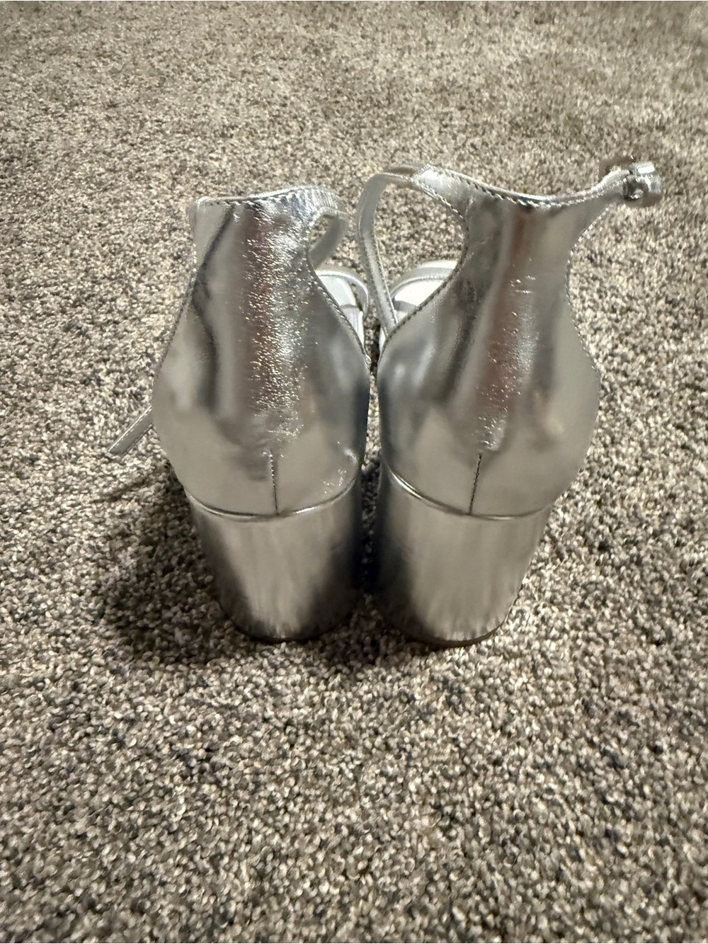 Nordstrom BP Silver Metallic Ankle-Strap Block Heel Sandals never worn.